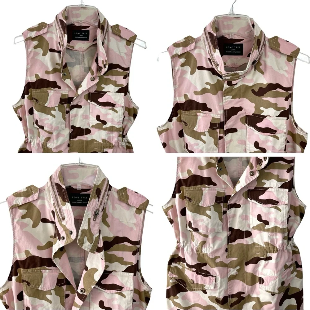 Love Tree Safari Pink Camouflage Military Anorak Vest - Picture 4 of 16